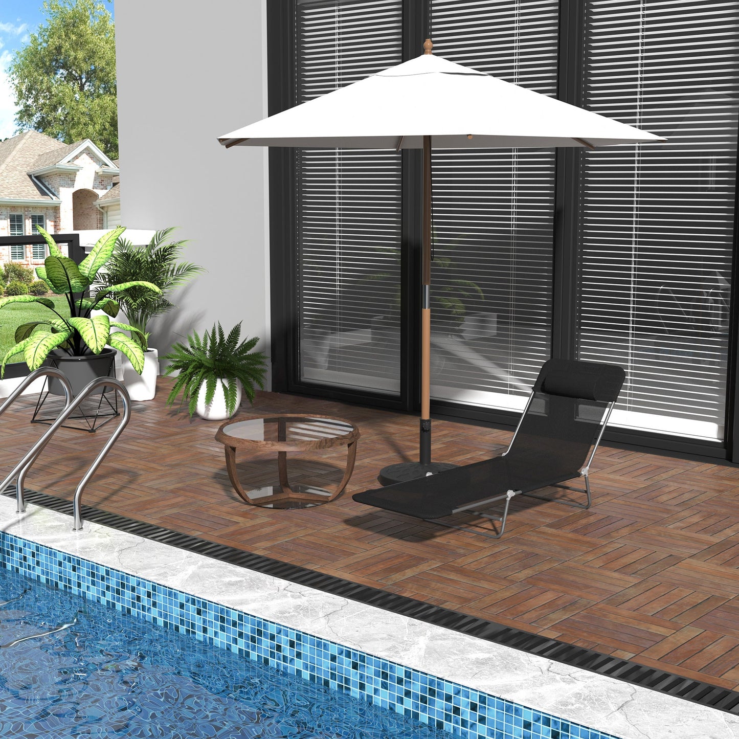 Garden Recliner Adjustable Sun Lounger-Black Primary Image