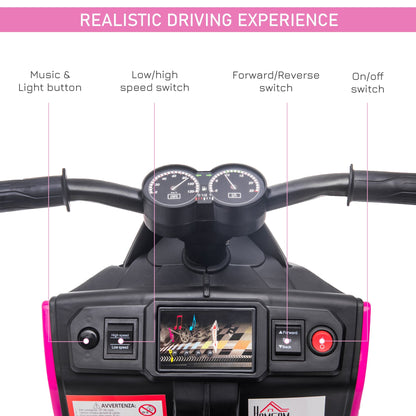 6V Kids Electric Motorbike Ride On Toy w/ Music Headlights Safety Training Wheels for Girls Boy 2-4 Years Pink
