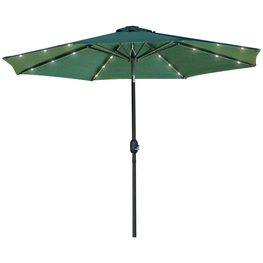2.7m Patio LED Umbrella with Push Button Tilt/Crank 8 Rib Sun Shade Parasol Primary Image