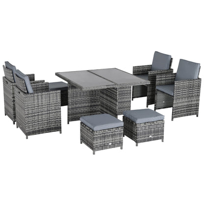 8 Seater Rattan Dining Set Garden Furniture Cushion Seat Woven Rattan Grey