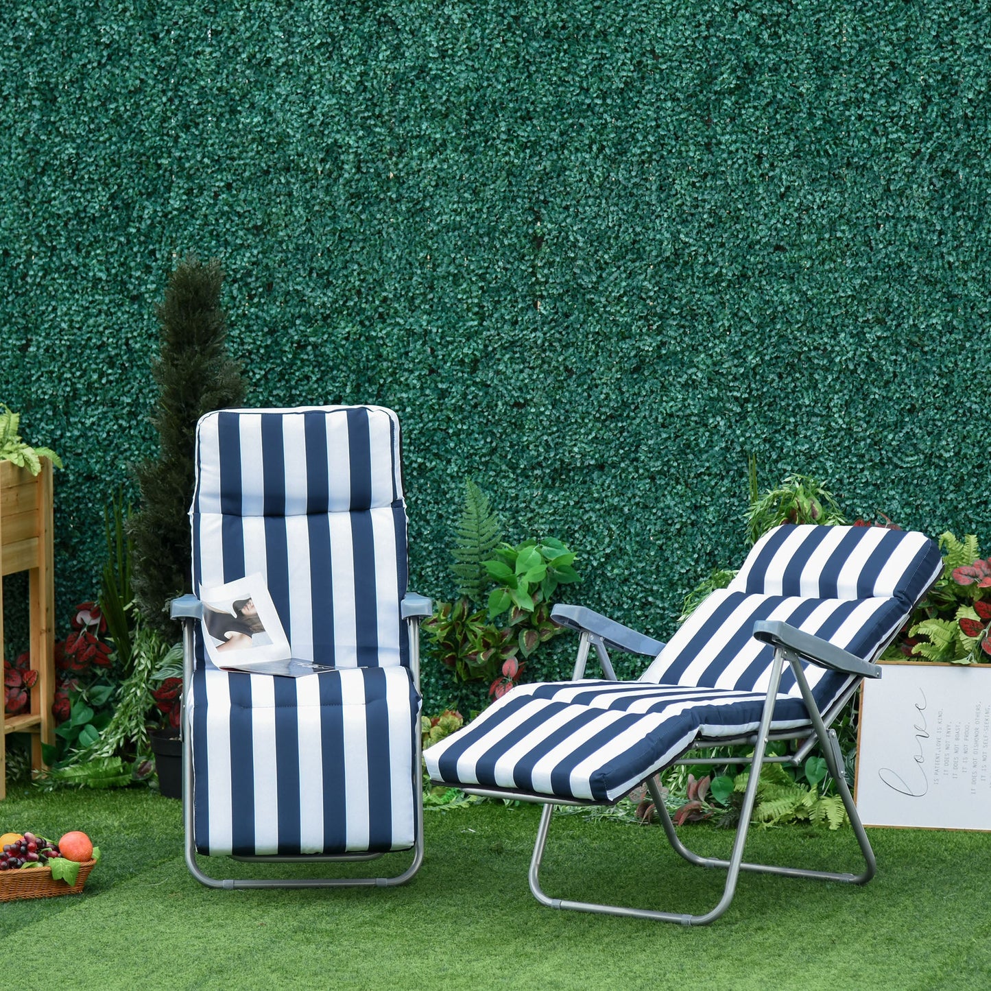 2-Piece Folding Sun Loungers Set-Blue/White