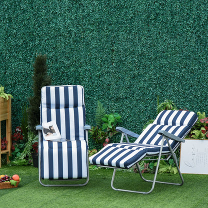 2-Piece Folding Sun Loungers Set-Blue/White