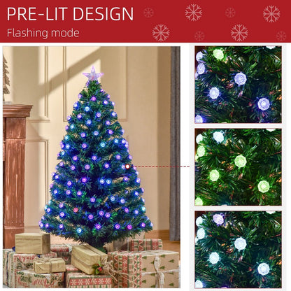 Homcom 5FT Pre-Lit Artificial Christmas Tree w/Fibre Optic Decorations LED Light Holiday Home Xmas Decoration Green