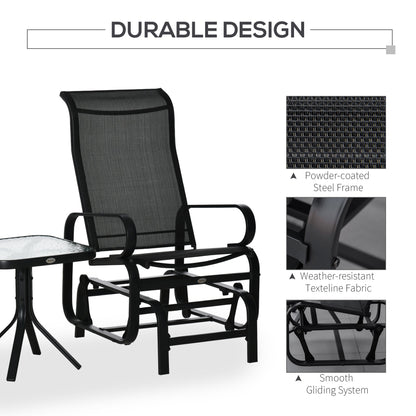 3-Piece Metal Outdoor Gliding Rocking Chair With Tea Table Patio Garden Comfortable Swing Chair Black