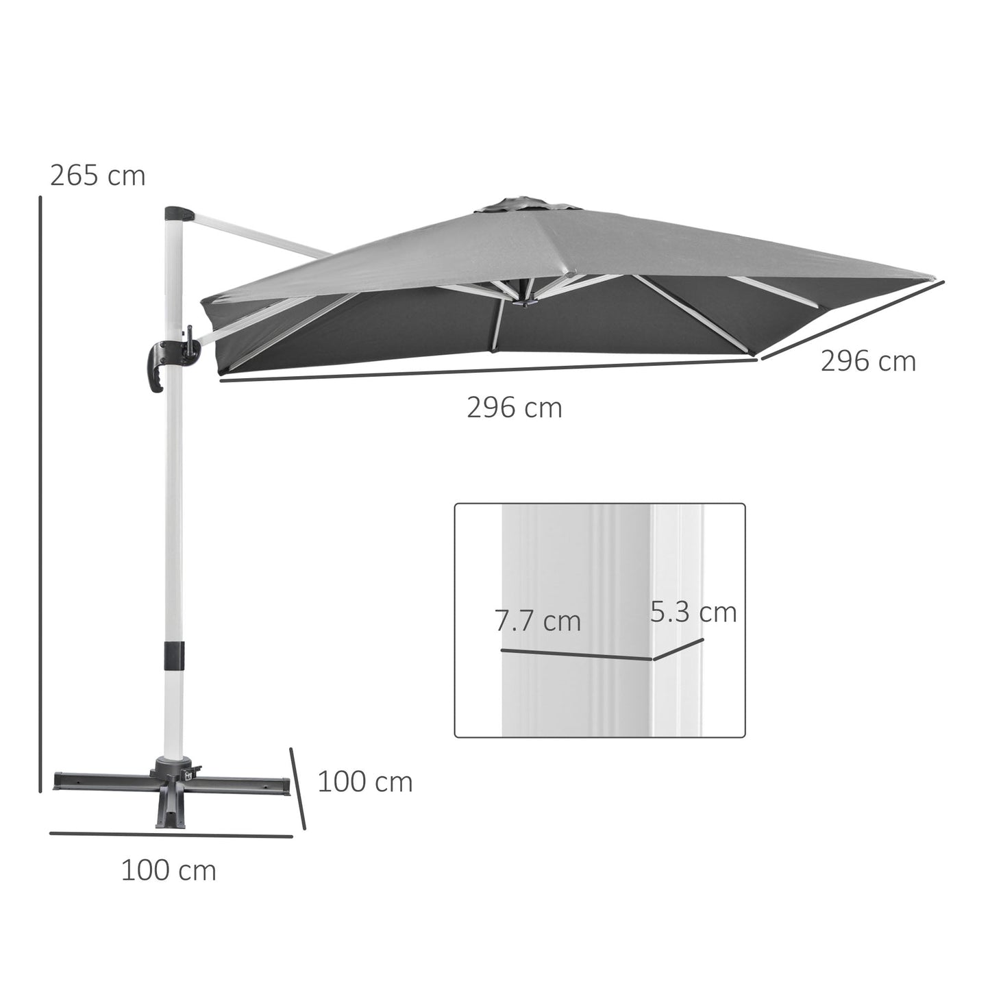 Outsunny 3m Square Cantilever Roma Parasol