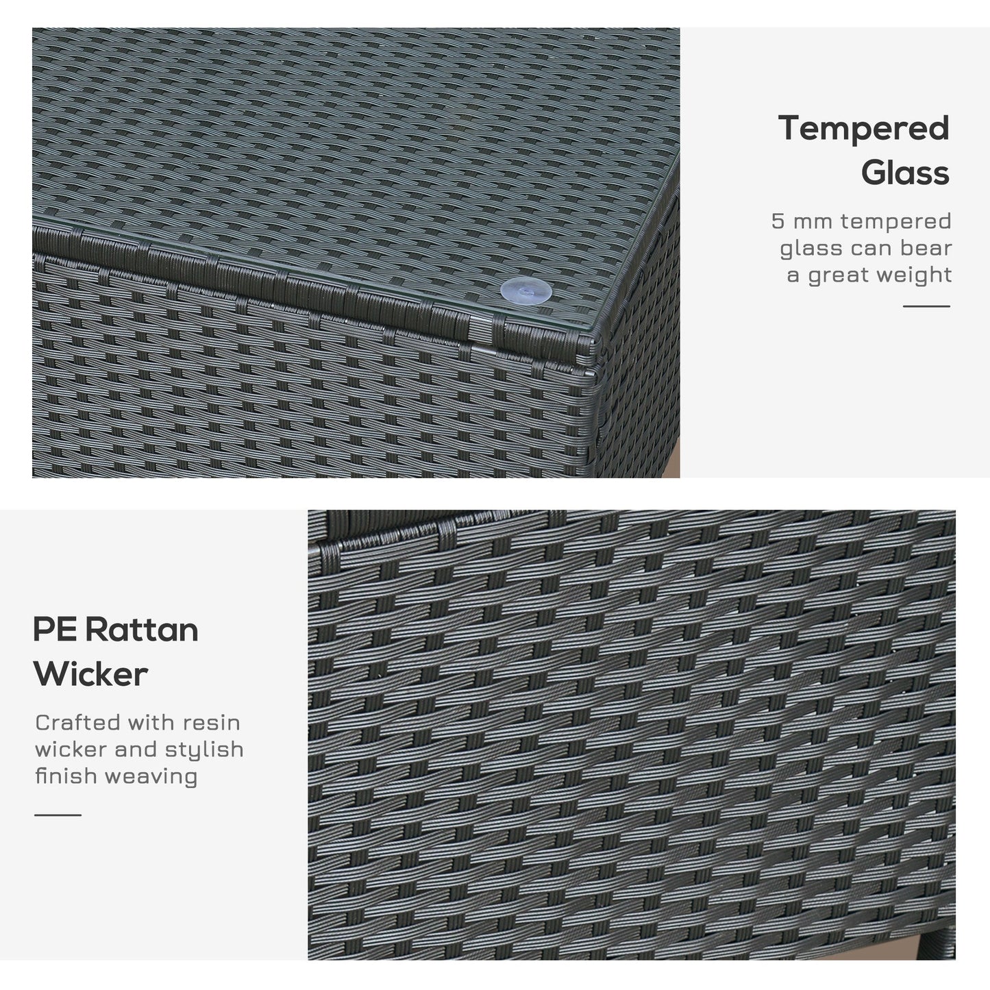 Rattan Garden Furniture Coffee Table Patio Iron Frame Tempered Glass Black