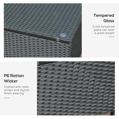 Rattan Garden Furniture Coffee Table Patio Iron Frame Tempered Glass Black