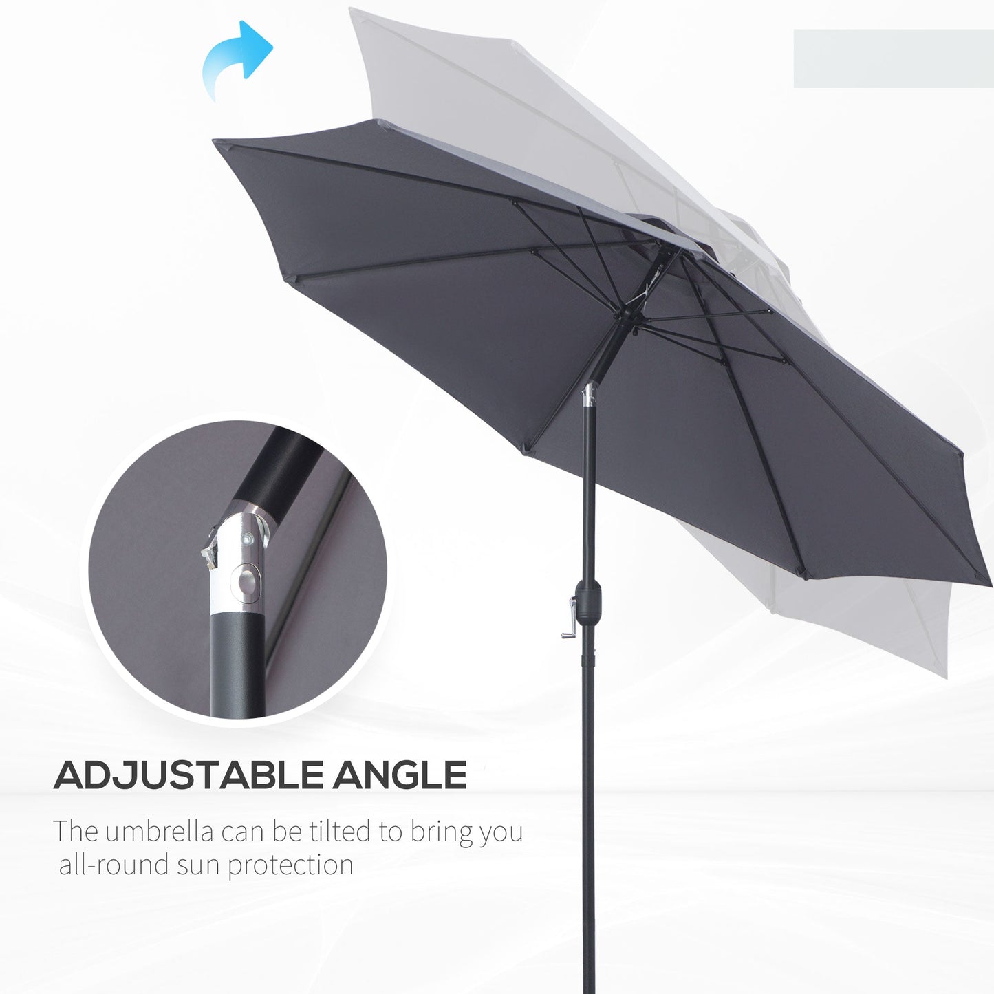 2.7M Patio Sun Umbrella Parasol Tilt Shade Shelter Canopy Aluminium Frame