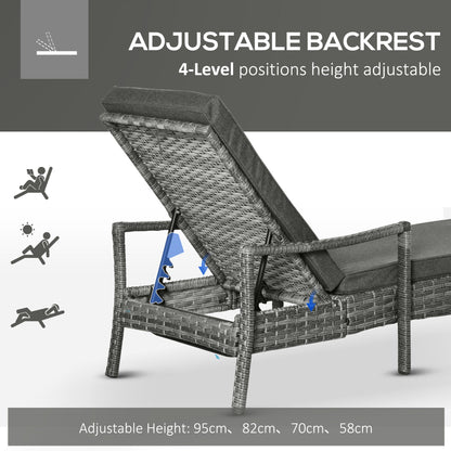 Patio Dual Rattan Wicker Single Sun Lounger w/ 4-Level Adjustable Headrest