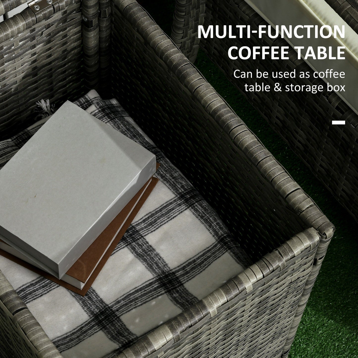 3-Piece PE Rattan Wicker Garden Furniture Patio Bistro Set Weave Conservatory Sofa Storage Table and Chairs Set Orange Cushion Grey Wicker