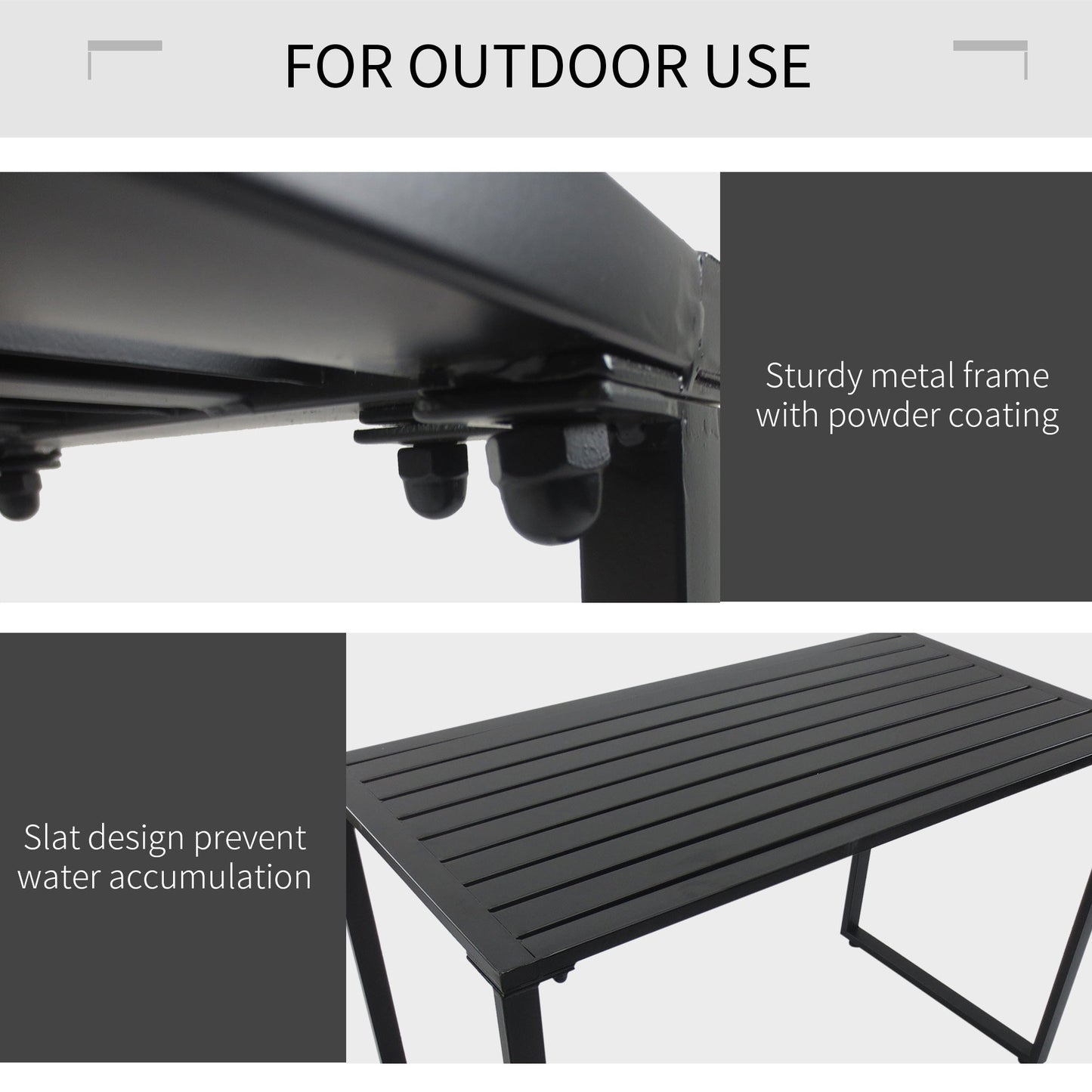 Outdoor 3-Piece Metal Picnic Table and 2 Benches Set Dining Trestle Beer Table Patio Garden Furniture Black