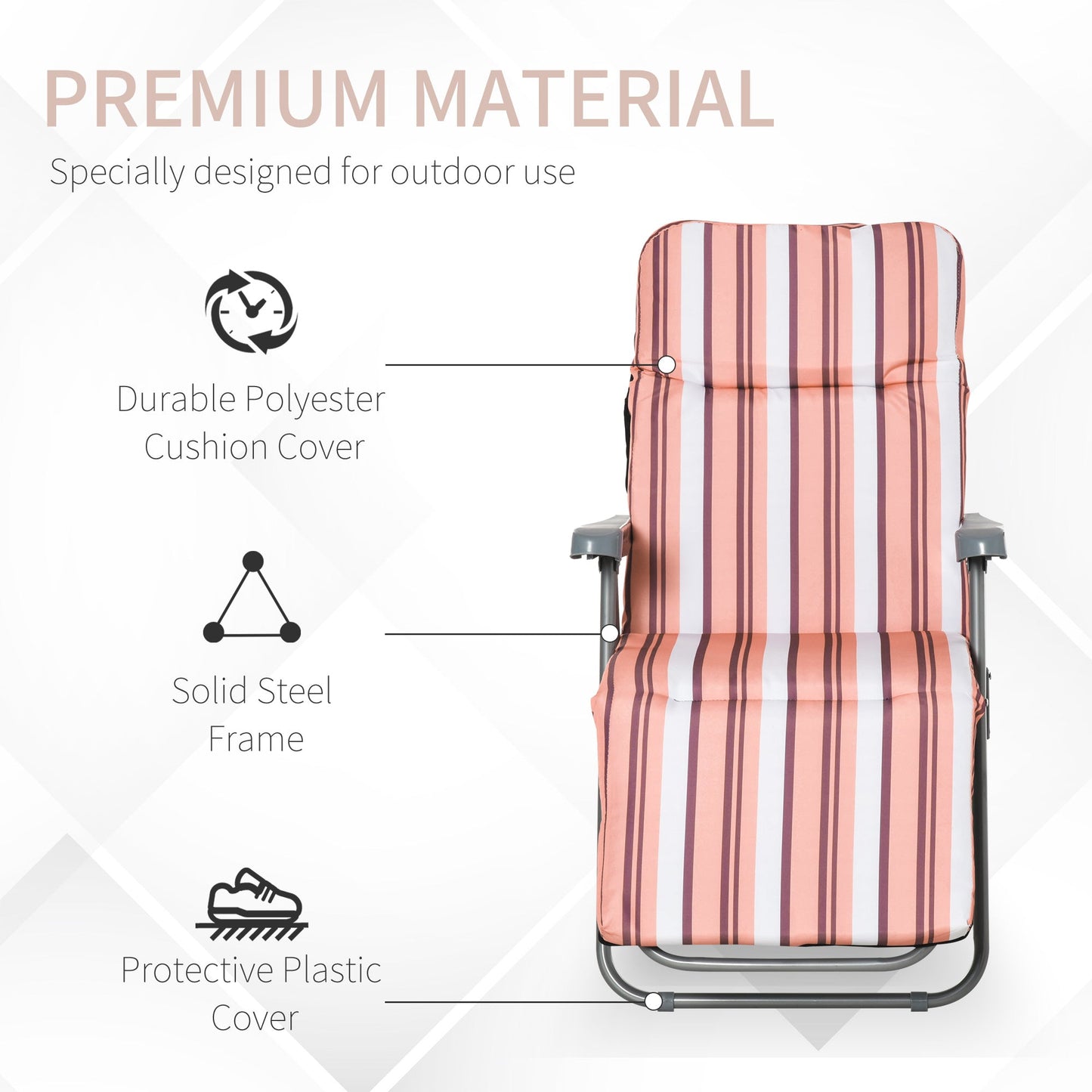 Set of 2 Garden Sun Lounger Outdoor Reclining Seat Cushioned Seat Foldable Adjustable Recliner Orange and White