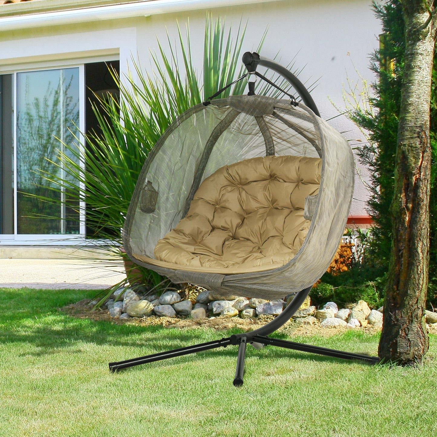 Double Hanging Egg Chair 2 Seaters Texteline Swing Hammock Chair with Stand