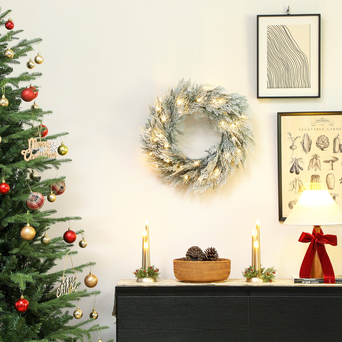 Wreath Christmas Decoration Green with Frosted Pattern - 60cm