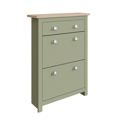Lancaster Tall Shoe Storage Green 2 Doors 4 Shelves 1 Drawer