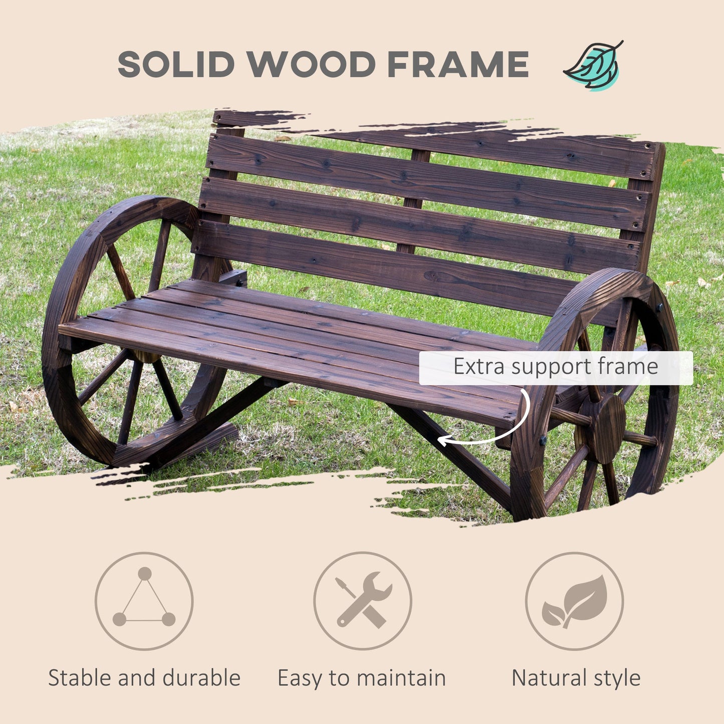 Wagon Wheel Chair Bench Armrest Rustic Loveseat Wood Outdoor Garden