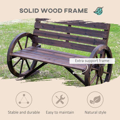 Wagon Wheel Chair Bench Armrest Rustic Loveseat Wood Outdoor Garden