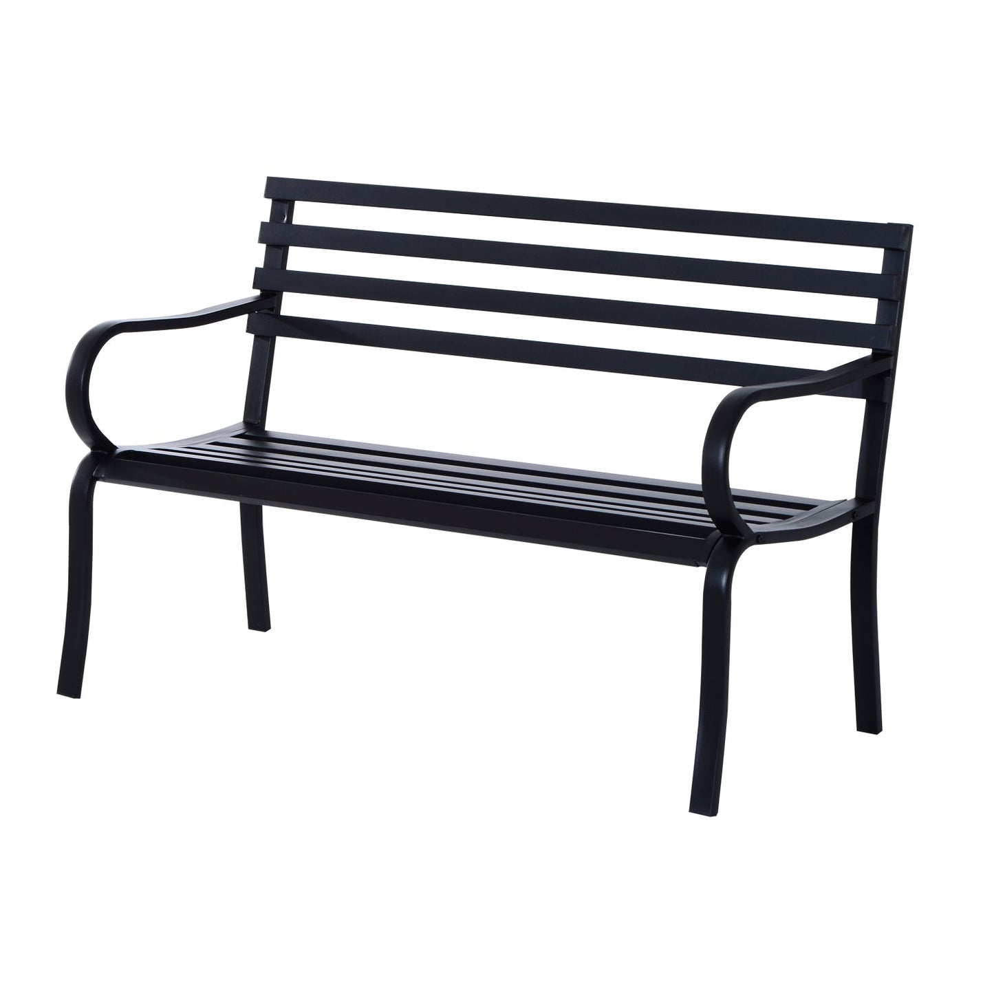 Stylish 2 Seater Metal Garden Porch Chair Bench Stable Patio Outdoor Park Metal Bench - Black Primary Image