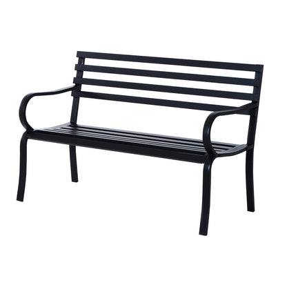 Stylish 2 Seater Metal Garden Porch Chair Bench Stable Patio Outdoor Park Metal Bench - Black Primary Image