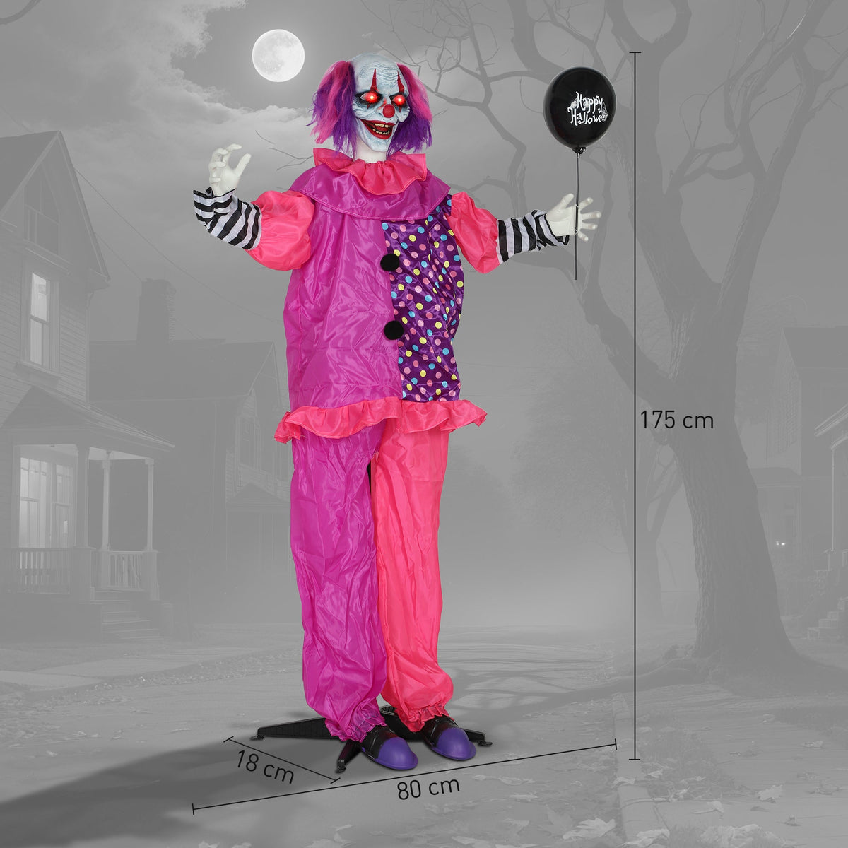 Animated Scary Clown Halloween Decoration - 175cm