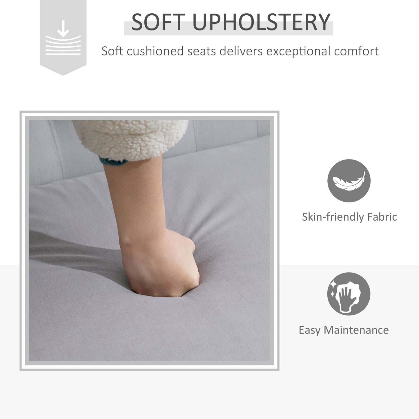 2 Seat Sofa Lounger Couch with Wood Frame Button Tufts Carved Legs Vintage Design Compact Home Bedroom Loveseat Grey