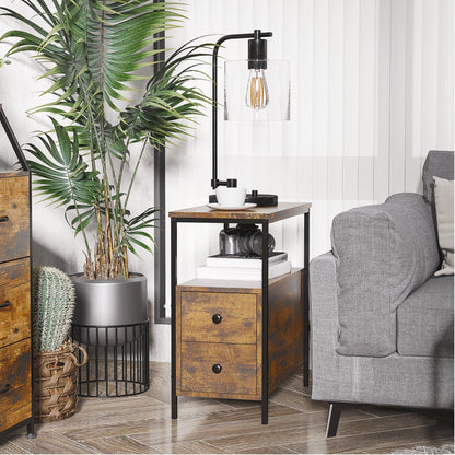 Side Table with 2 Drawers and Storage Shelf