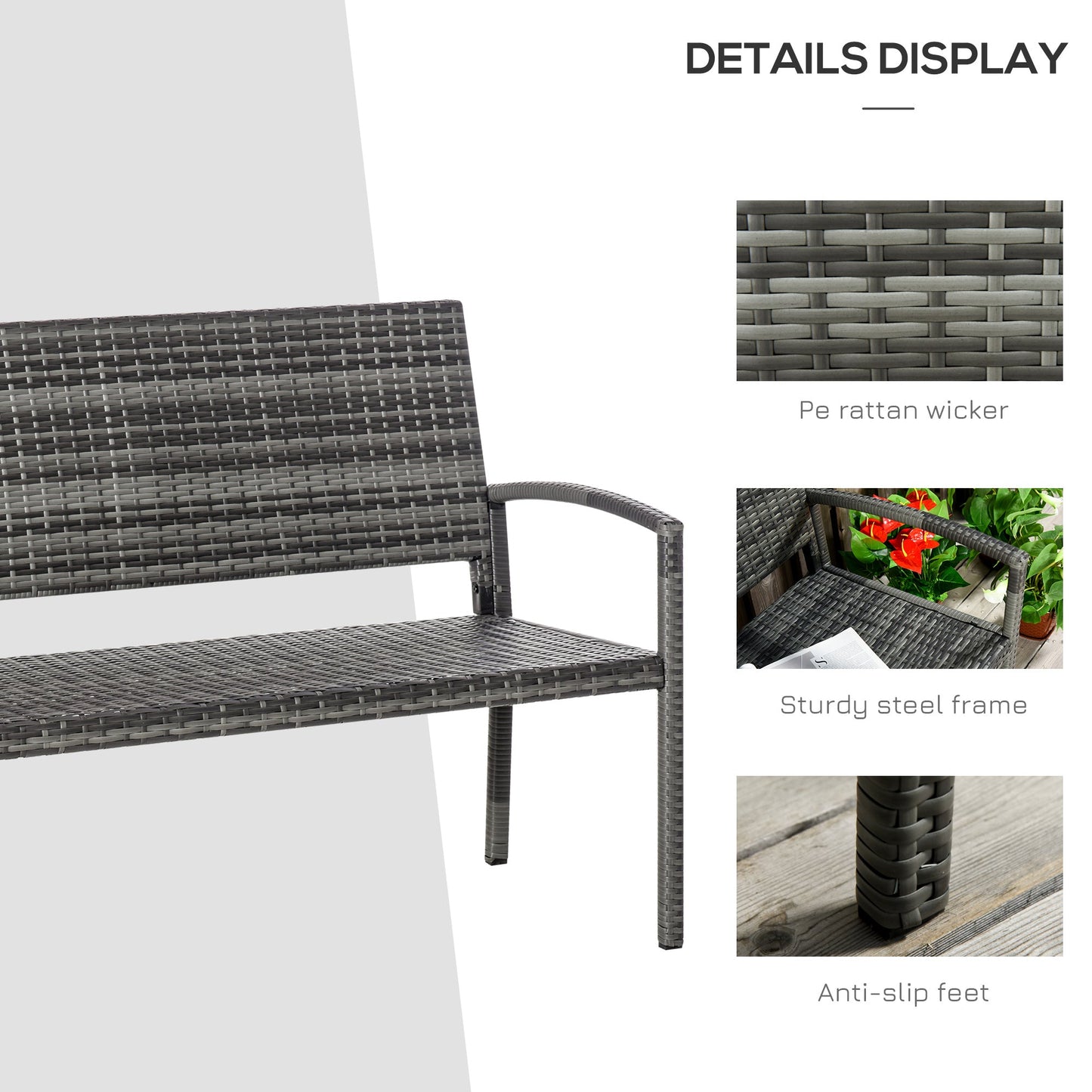 Patio Rattan 2 Seater Garden Bench Wicker Weave Love Seater Armchair Furniture Outdoor Garden Conservatory Chair Grey
