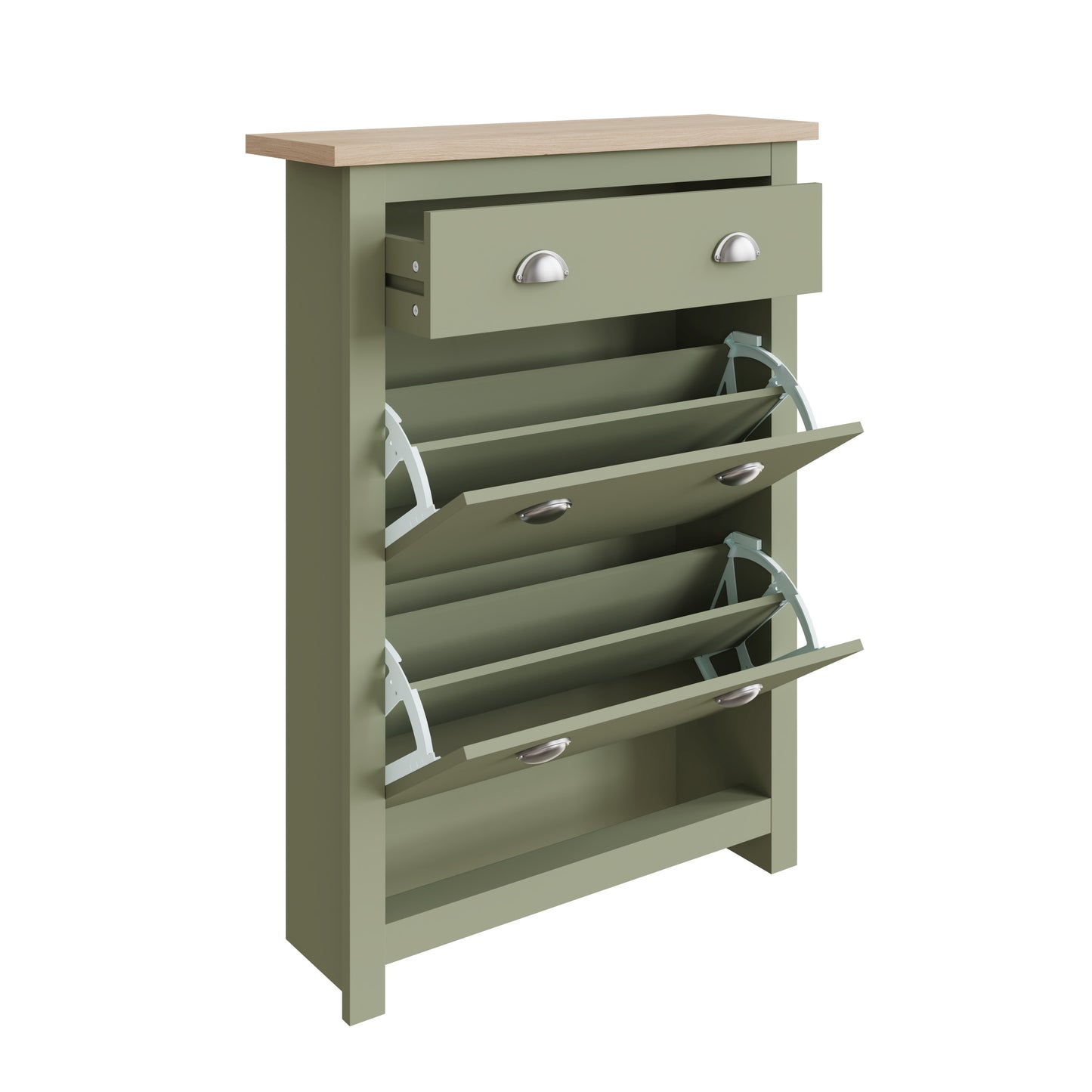 Lancaster Tall Shoe Storage Green 2 Doors 4 Shelves 1 Drawer