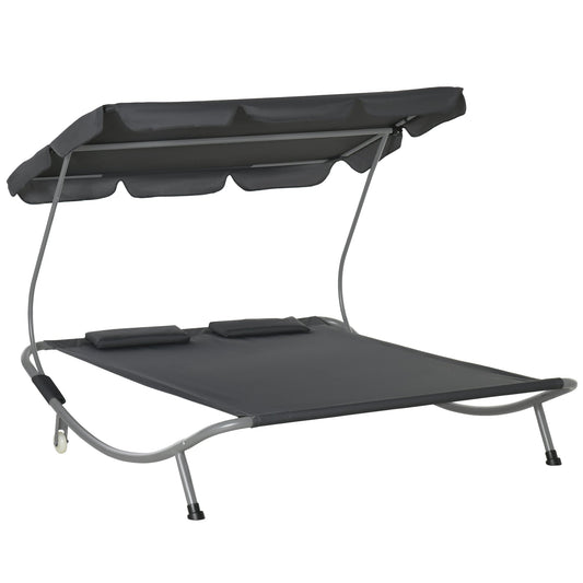 Patio Double Hammock Sun Lounger Bed w/ Canopy Shelter