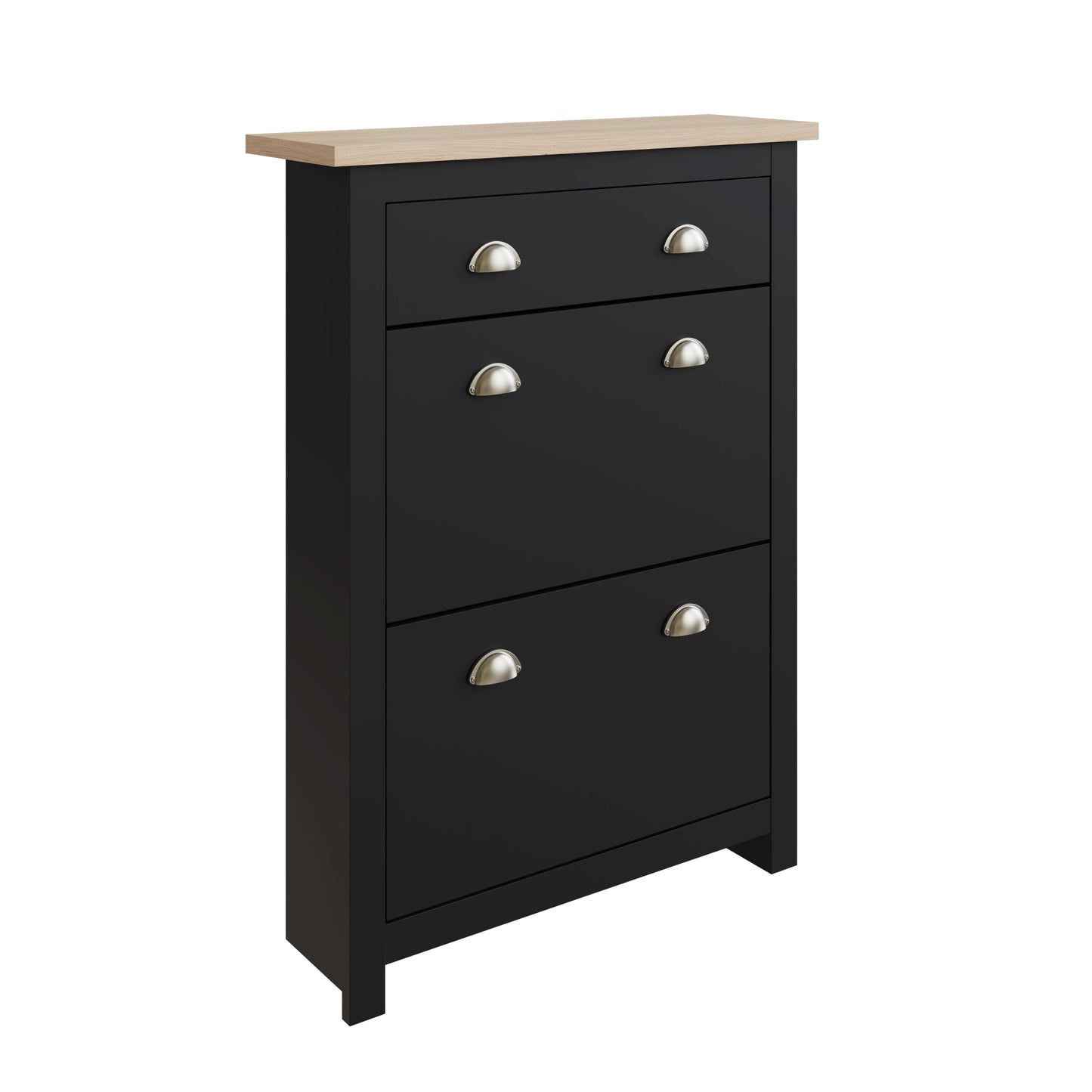 Lancaster Tall Shoe Storage Black 2 Doors 4 Shelves 1 Drawer Primary Image