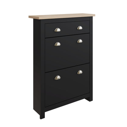 Lancaster Tall Shoe Storage Black 2 Doors 4 Shelves 1 Drawer Primary Image