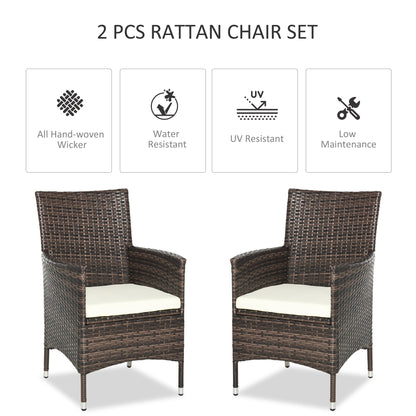 Outsunny 2-Seater Outdoor Rattan Armchair Dining Chair Garden Patio Furniture w/ Armrests Cushions Mixed Brown