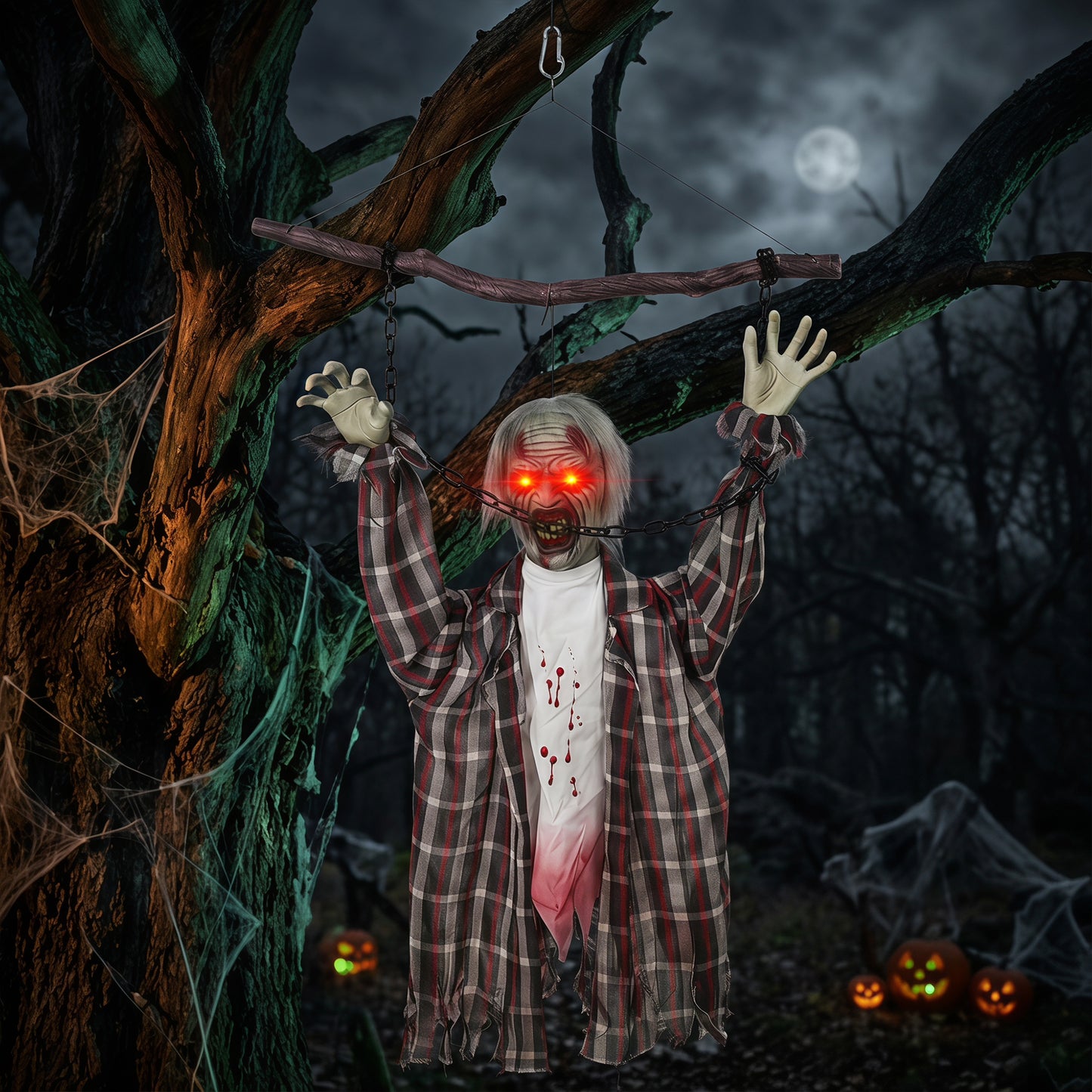Animated Hanging Zombie Halloween Decoration - 110cm