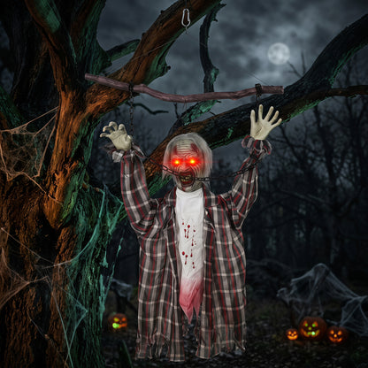 Animated Hanging Zombie Halloween Decoration - 110cm