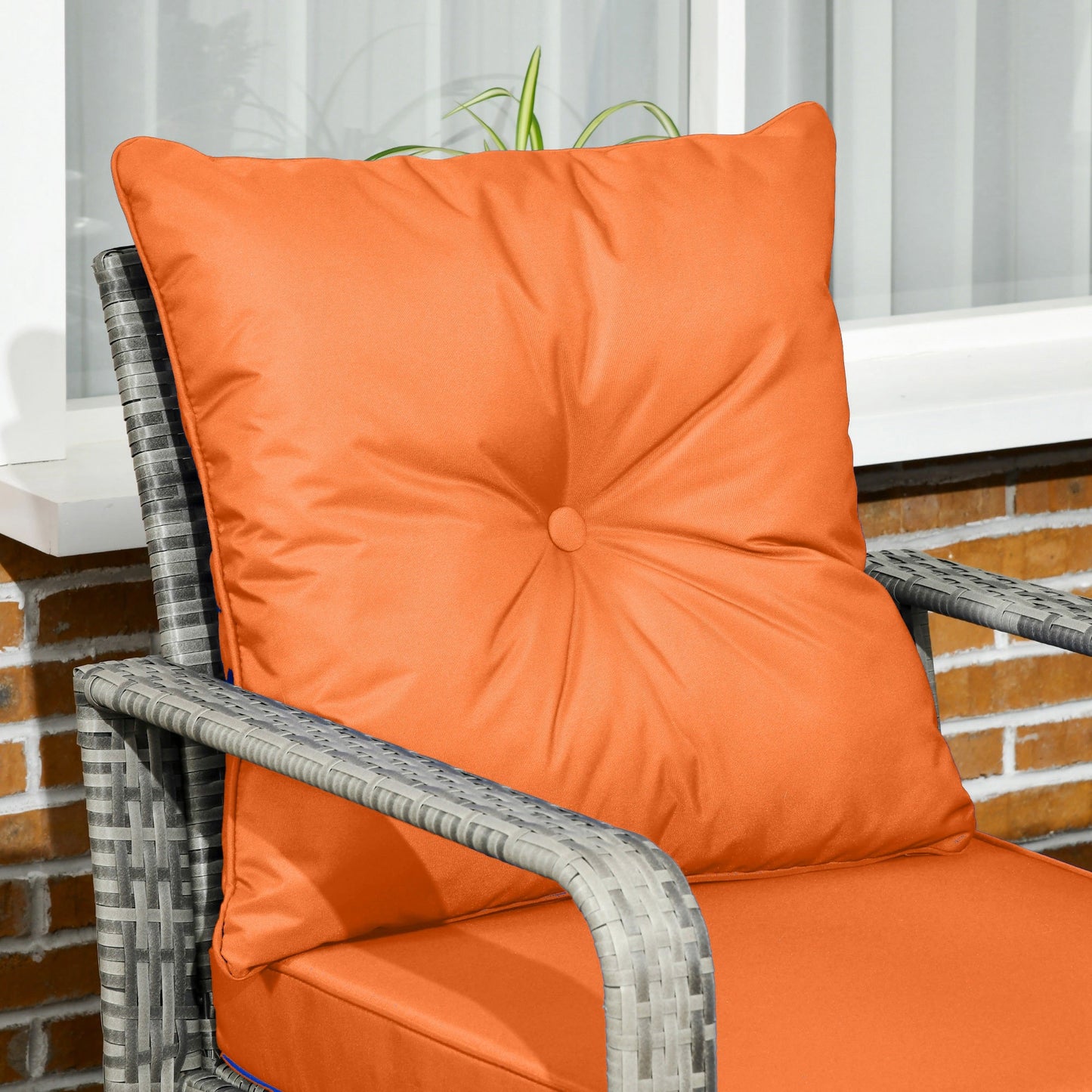 3-Piece PE Rattan Wicker Garden Furniture Patio Bistro Set Weave Conservatory Sofa Storage Table and Chairs Set Orange Cushion Grey Wicker