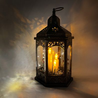 Bronze 3 Candles LED Lantern 18x16x33 Primary Image