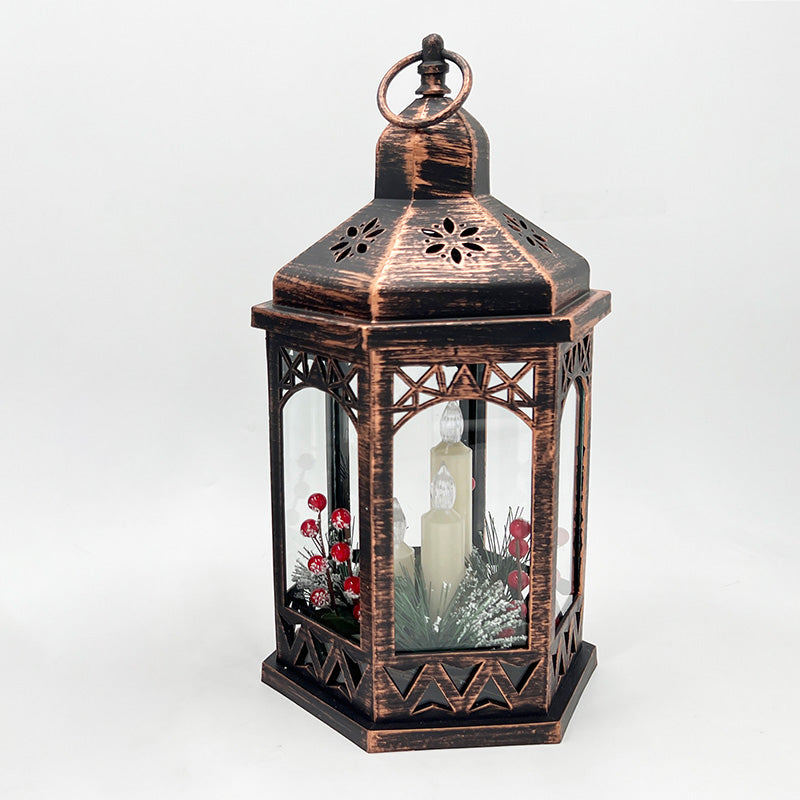 Bronze 3 Candles LED Lantern 18x16x33