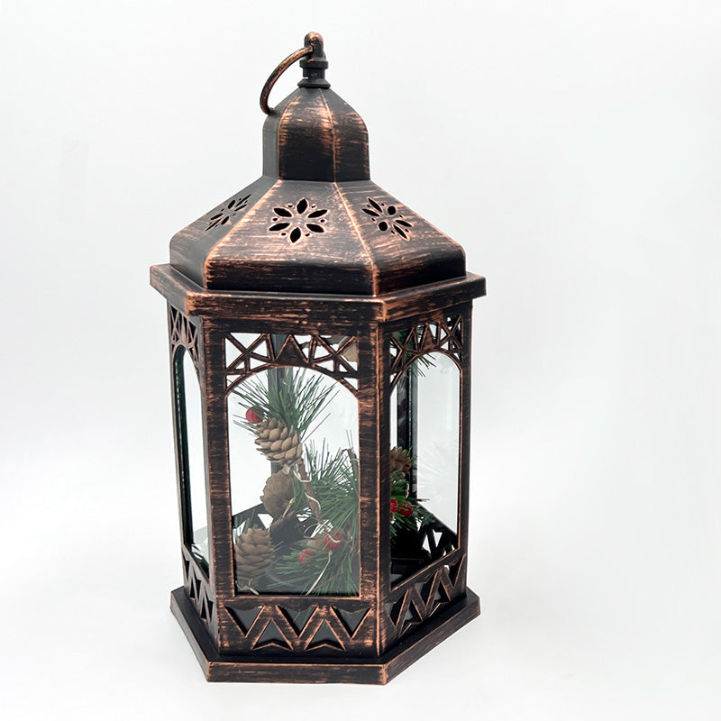 Bronze Pine Cones LED Lantern 18x16x33