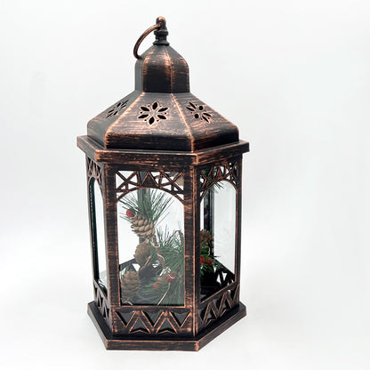 Bronze Pine Cones LED Lantern 18x16x33