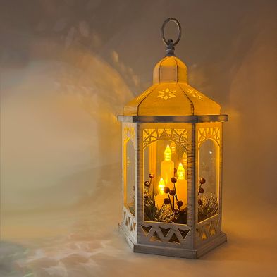 White 3 Candles LED Lantern 18x16x33 Primary Image