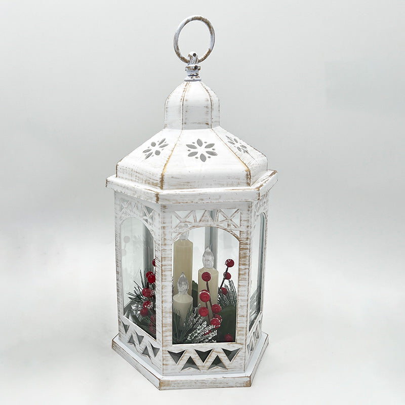 White 3 Candles LED Lantern 18x16x33