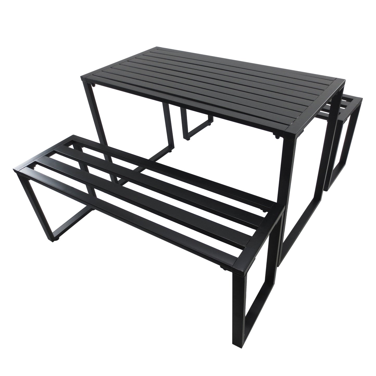 Outdoor 3-Piece Metal Picnic Table and 2 Benches Set Dining Trestle Beer Table Patio Garden Furniture Black