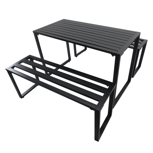 Outdoor 3-Piece Metal Picnic Table and 2 Benches Set Dining Trestle Beer Table Patio Garden Furniture Black