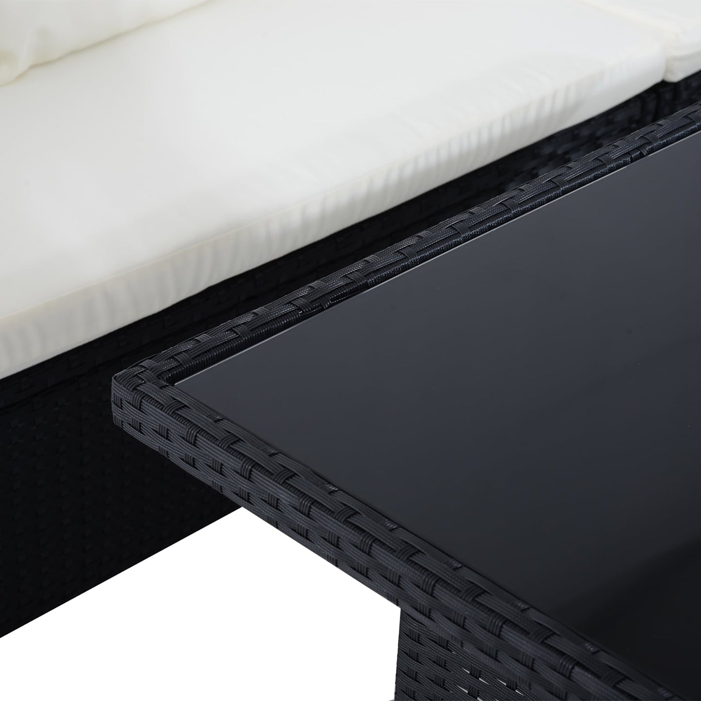 8 Seater Garden Rattan Furniture Rattan Corner Dining Sofa Set Wicker Conservatory Furniture Lawn Patio Coffee Table Foot Stool w/Cushion-Black