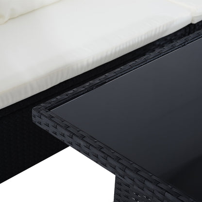 8 Seater Garden Rattan Furniture Rattan Corner Dining Sofa Set Wicker Conservatory Furniture Lawn Patio Coffee Table Foot Stool w/Cushion-Black