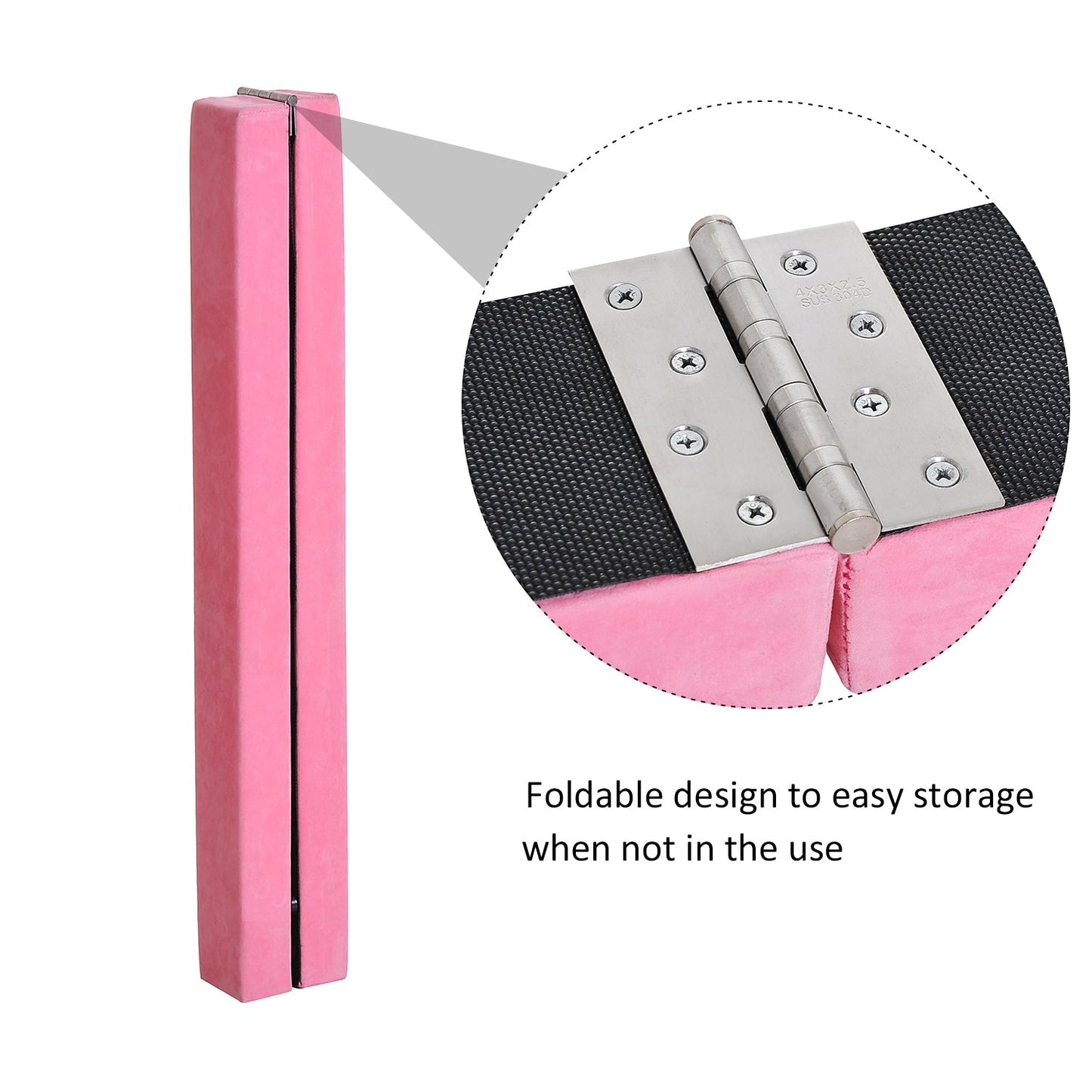 Suede Upholstered Wooden Folding Balance Beam Trainer Pink