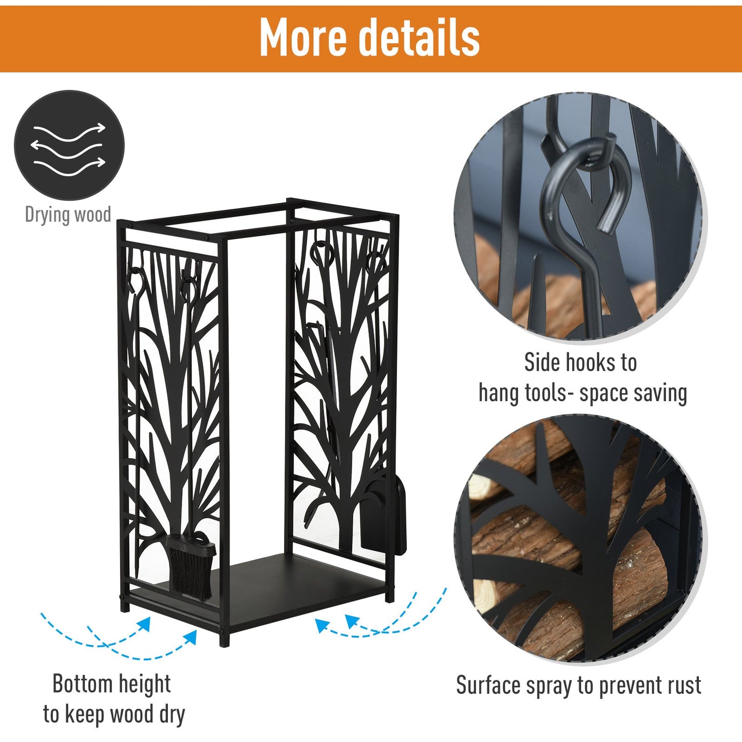 Heavy Duty Firewood Wood Log Rack Fireplace Wood Storagew/ 4 Tools