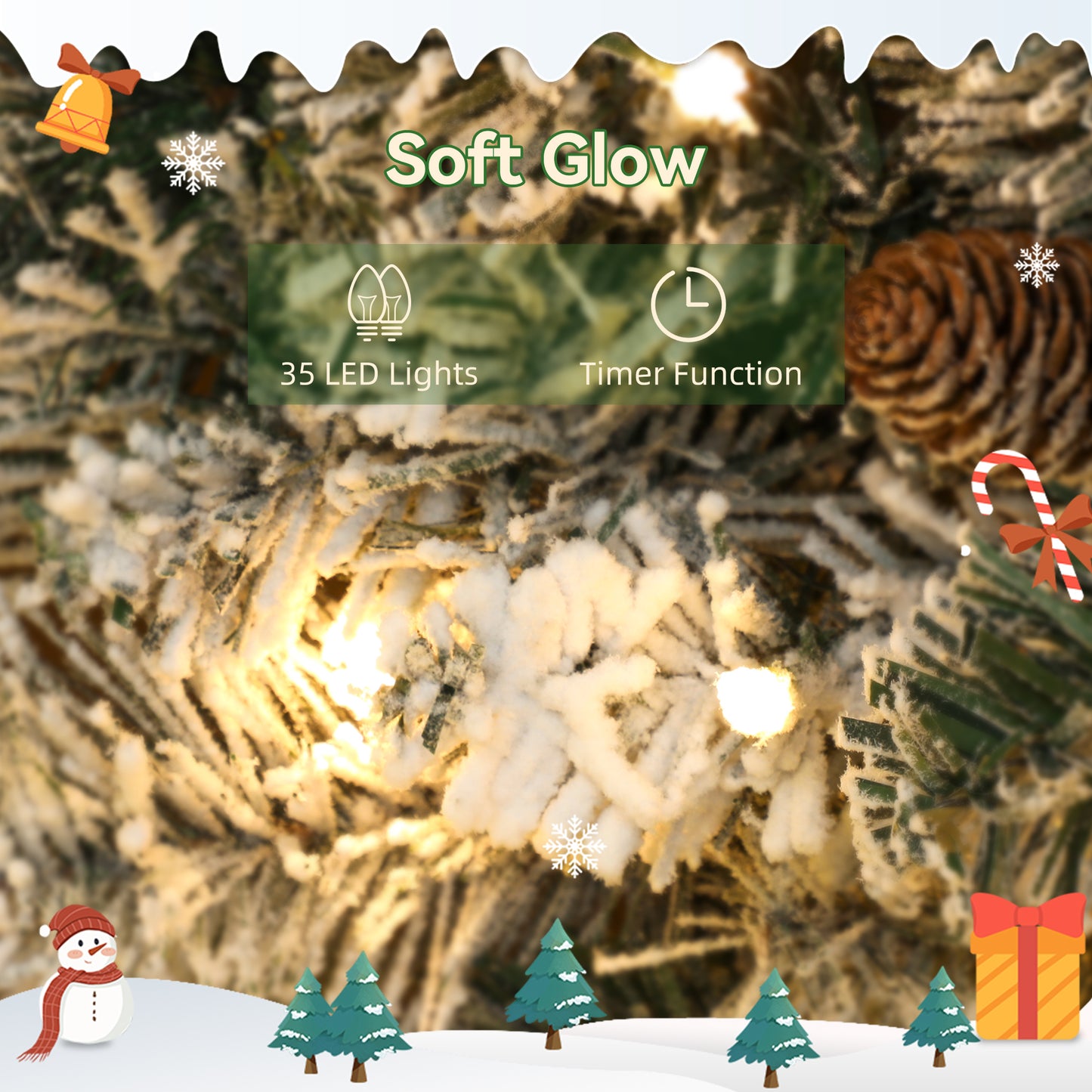 Wreath Christmas Decoration Green with Frosted Pattern - 60cm