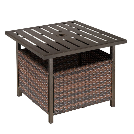 Outdoor Rattan Wicker Patio Coffee Table w/ Umbrella Hole Suitable for Garden Backyard Brown Primary Image
