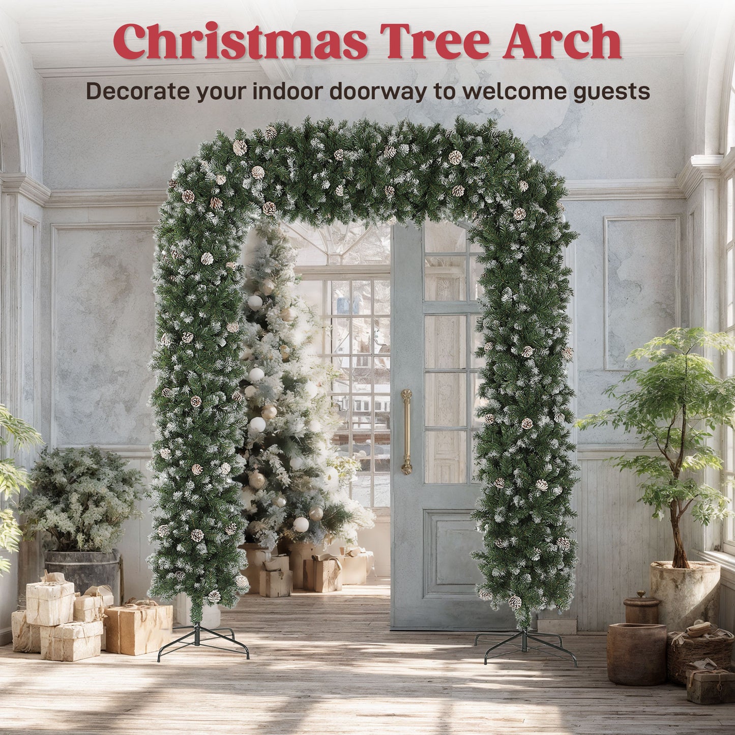 8ft Pinecone Christmas Tree Arch Artificial - White Frosted Green  1800 Tips